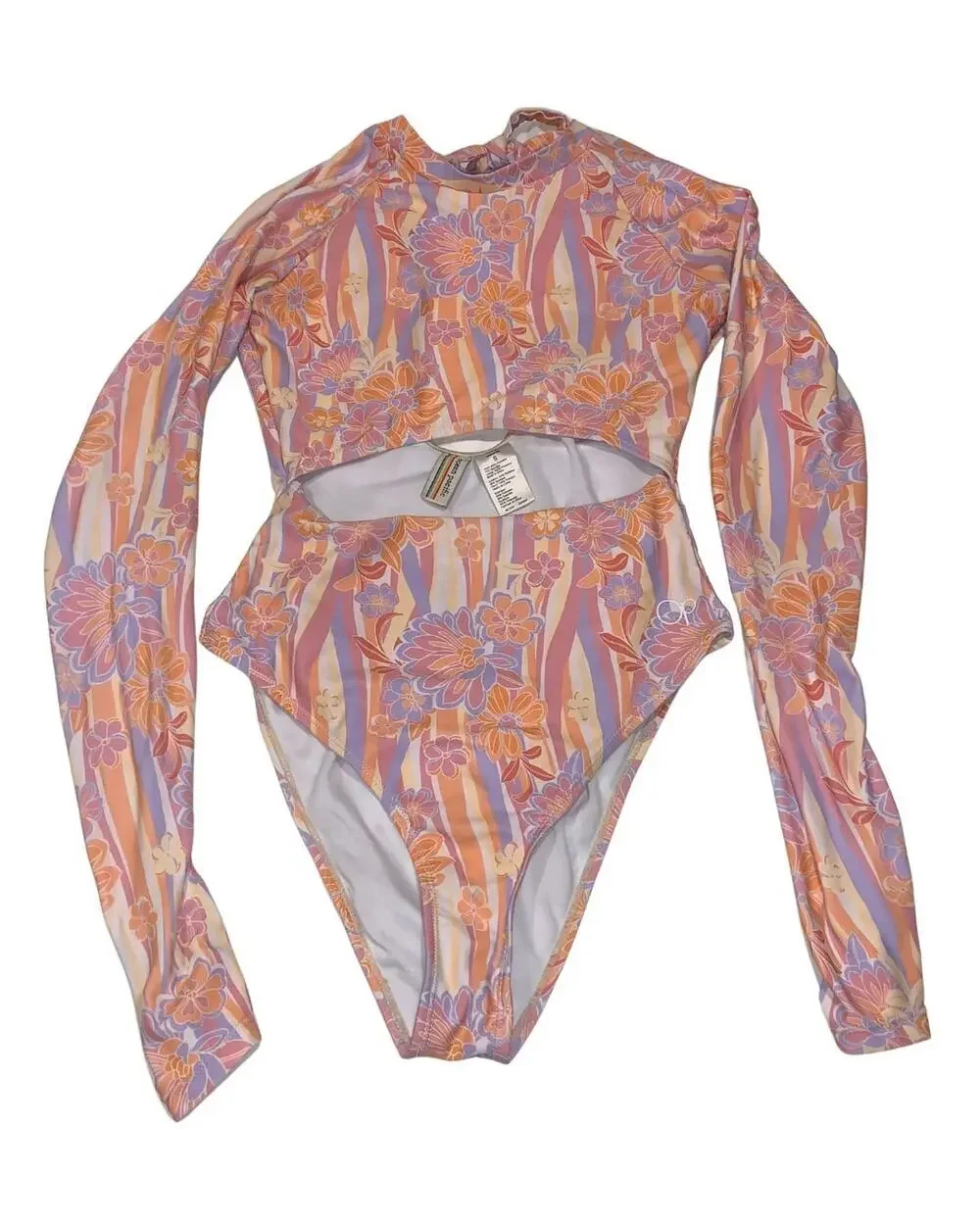 Ocean Pacific Womens Boho Long Sleeved One Piece Swimsuit Size S Floral Cutout